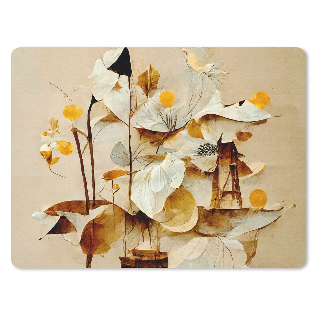 MuchoWow Mauspad Mousepad Blumen - Weiß - Pflanzen - Vintage 40x30 cm - Mousepads - Maus Mat - Pad - Mausunterlage - Anti Rutsch