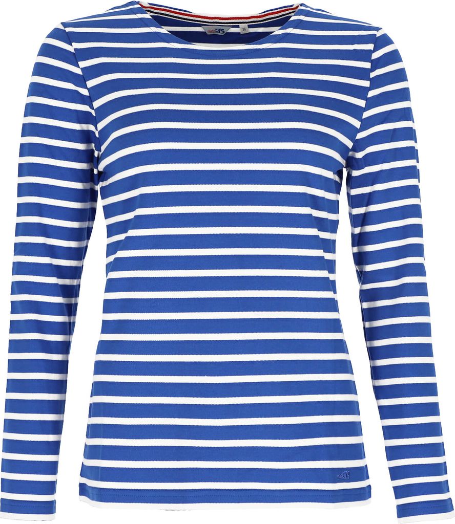 modAS Damen Shirt Streifenshirt 1/1-Arm - Ringelshirt Langarmshirt Damen Gestreift - Longsleeve Shirt mit Streifen aus Baumwolle in Royal/Weiß Gr...
