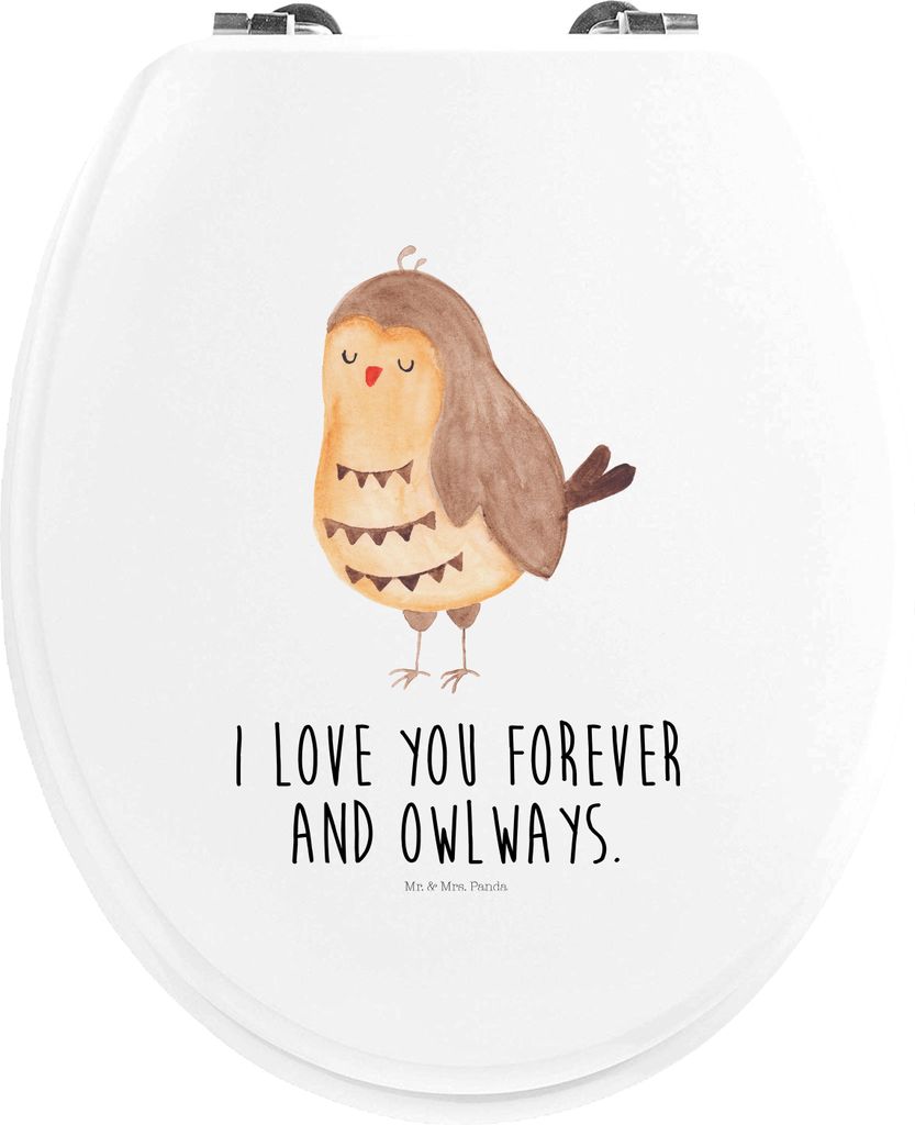 Mr. & Mrs. Panda WC Brille Eule Zufrieden - Weiß - Geschenk, Romantisch, Sitz, Wortspiel, Toilettendeckel, WC-Sitz, Klobrille, Klodeckel, Müde, H...