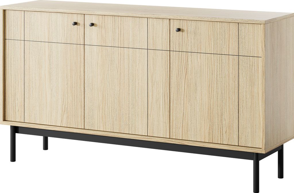 Masseno Kommode GIAPPONESE 154 cm Sideboard mit 3 Türen für Wohnzimmer Schlafzimmer Modern 154x39x84 cm Eichefarben / Eichefarben