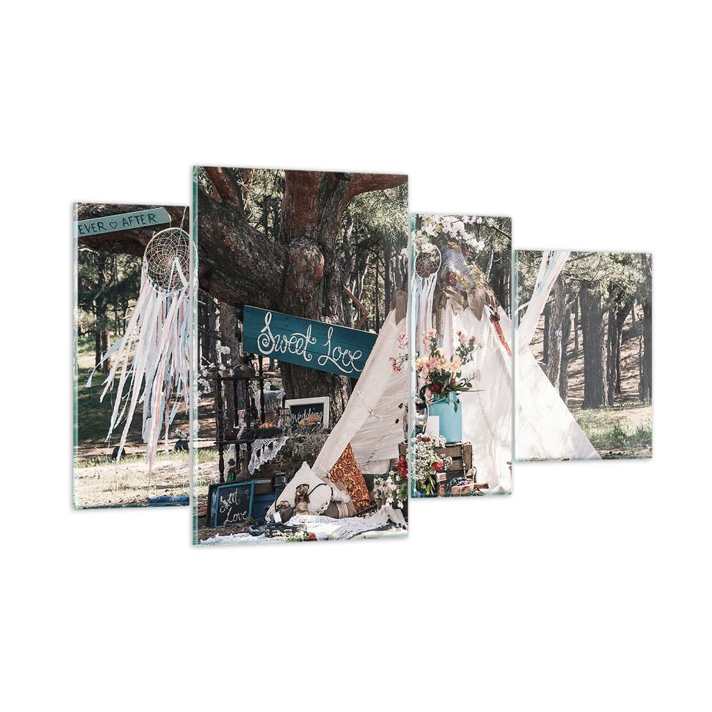 Bilder auf glas - 4 Teile - Jungvermählten Liebe Landschaft - 120x70cm - Glasbilder - Wandbilder - Bilder - Wanddekoration aus Glas - Glas Bilder ...