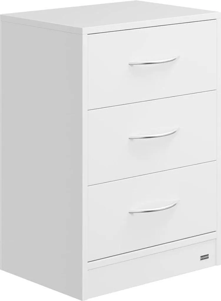 Table de chevet suspendue en bois blanc 3 tiroirs avec passe-câbles