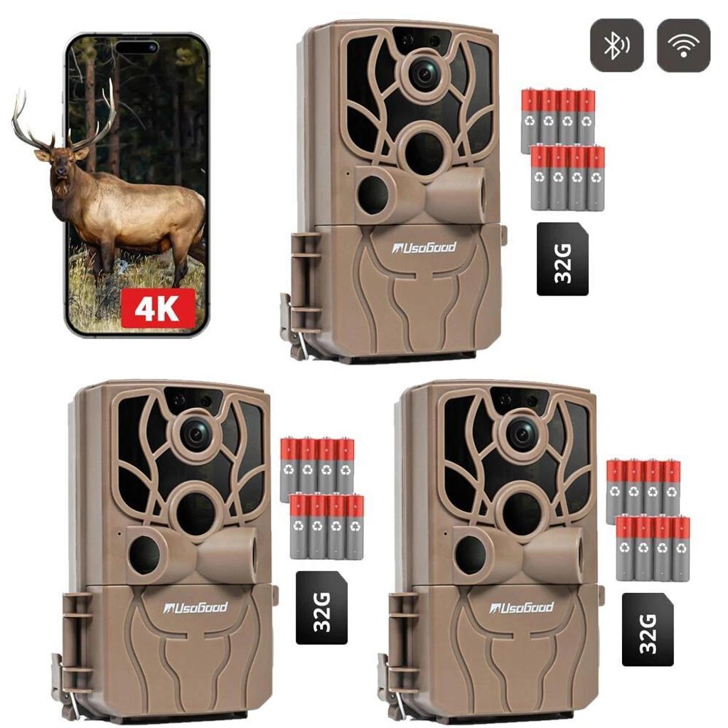 Usogood 4K 48MP Wildkamera mit Handyübertragung APP Wildkamera Wlan mit Bewegungsmelder Nachtsicht 120 °Weitwinkel Wildtierkamera IP66 Wasserdich...