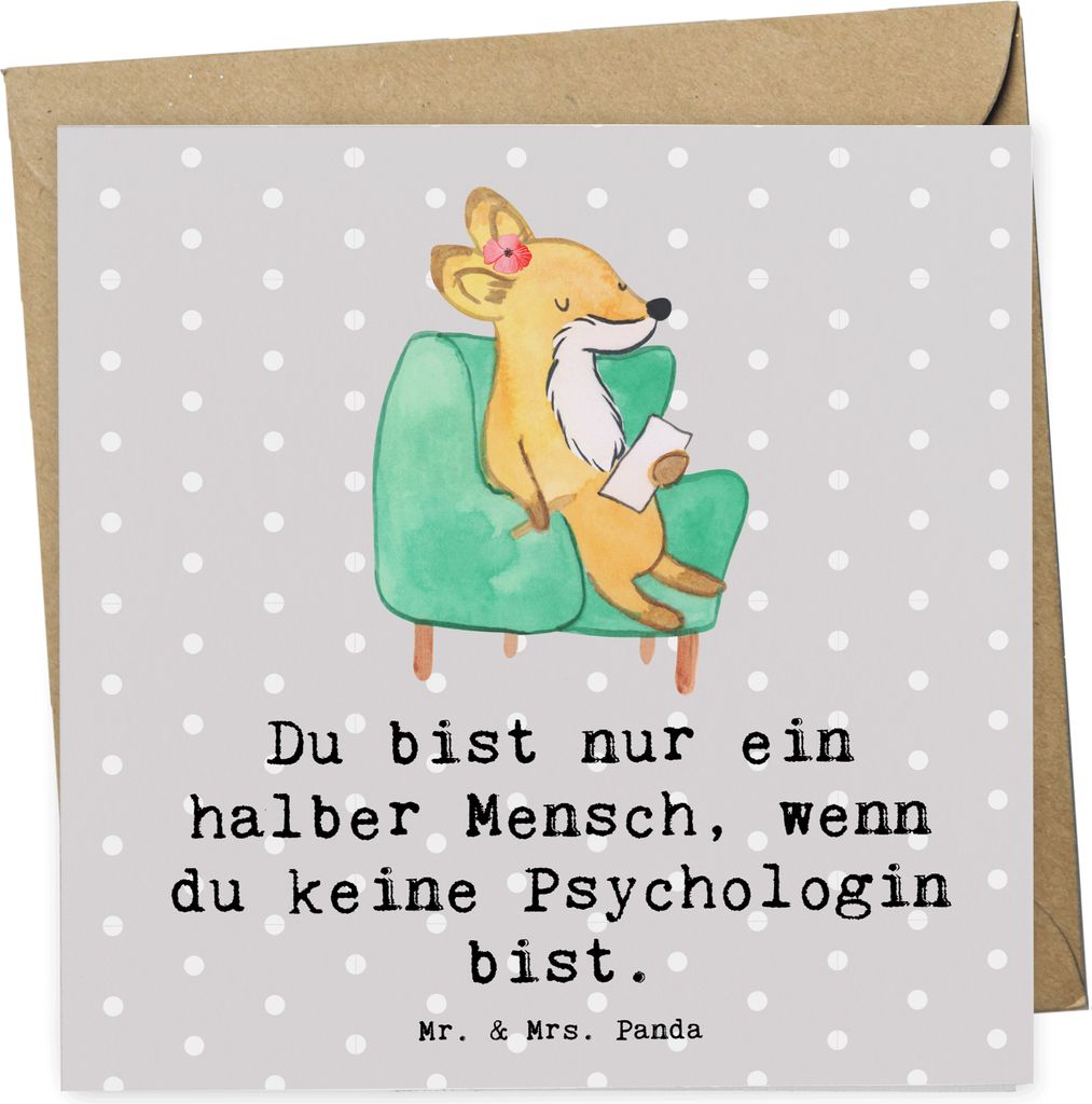 Mr. & Mrs. Panda Grußkarte Psychologin Herz - Grau Pastell - Geschenk, doppelkarte, faltkarte, Klappkarte, Glückwunschkarte, anlasskarte