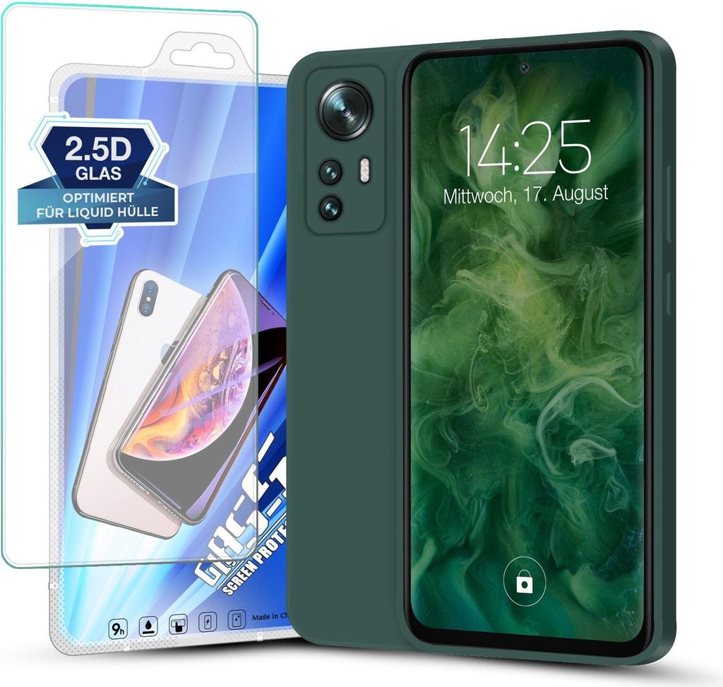 Hülle für Xiaomi 12 / 12X mit 9H Displayglas Displayschutz Plus Case Cover Bumper Silikon Softgrip Schutzhülle Farbe: Grün