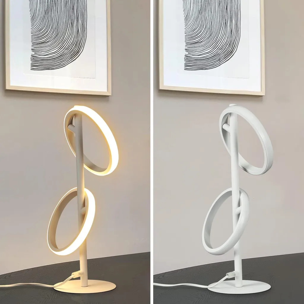 ZMH Lampe de Table LED Anneau Blanc 13W 3000K Blanc Chaud Orientable