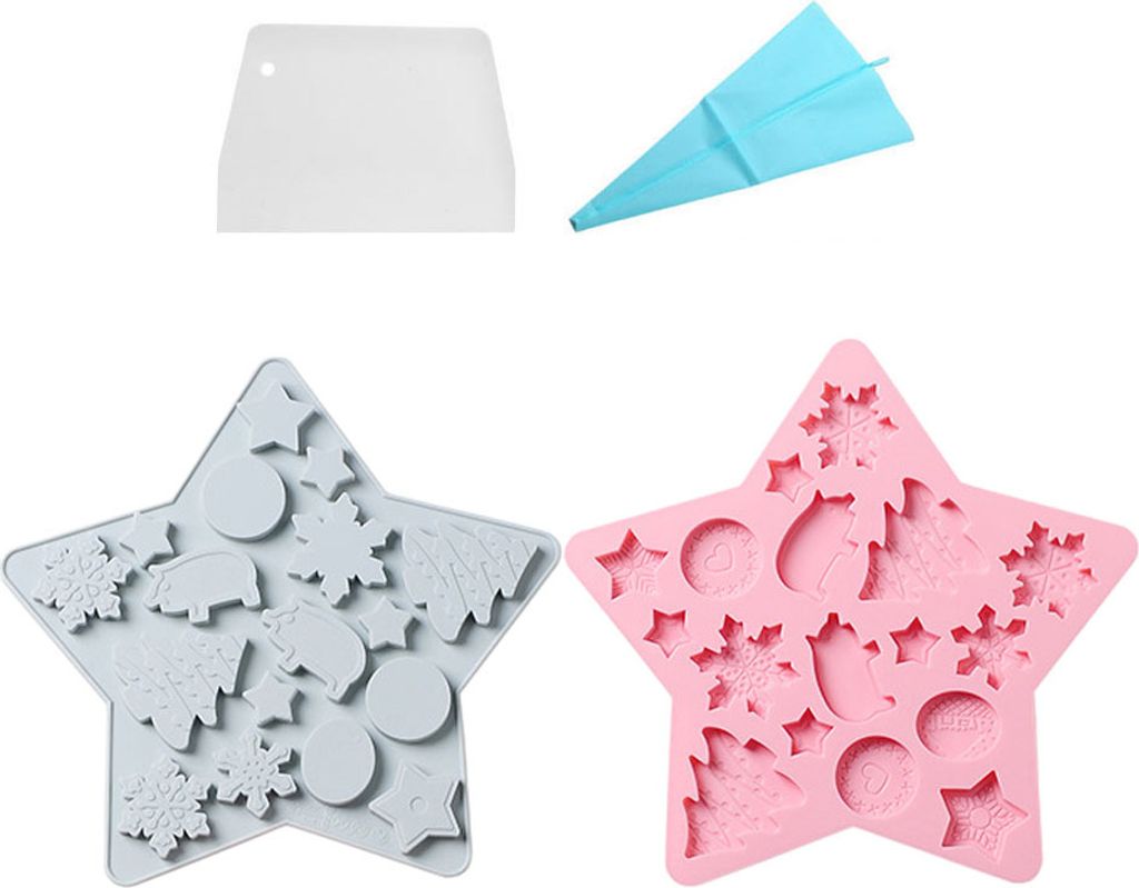 2 Stück Sternförmige Silikonformen, 17 Mulden, Weihnachtsbaum, Schneeflocke, Tier-Silikonformen Für Süßigkeiten, Schokolade, Zucker, Fondant, ...