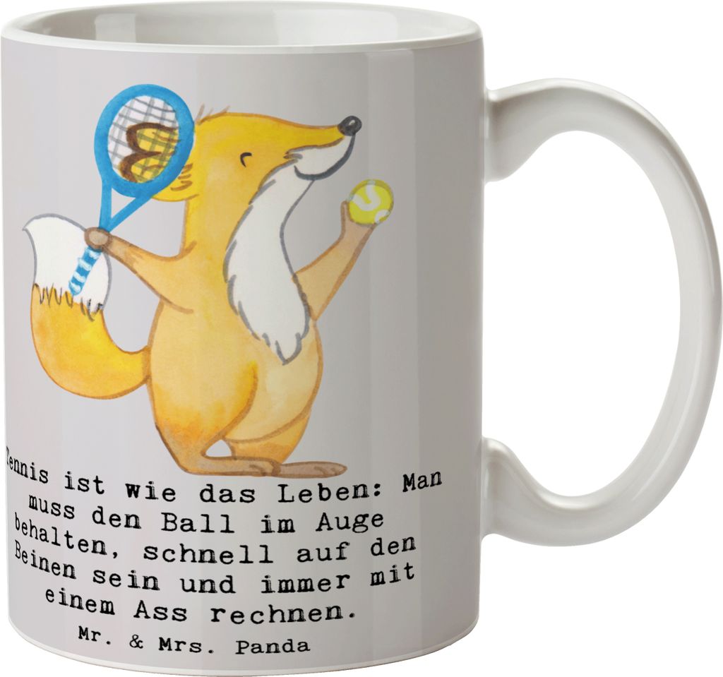 Mr. & Mrs. Panda Tasse Tennis Lebensweisheit - Grau Pastell - Geschenk, Sportler, Trinkbecher, Geschenke, schöne, Tennisplatz, Einzel, Becher, Ten...