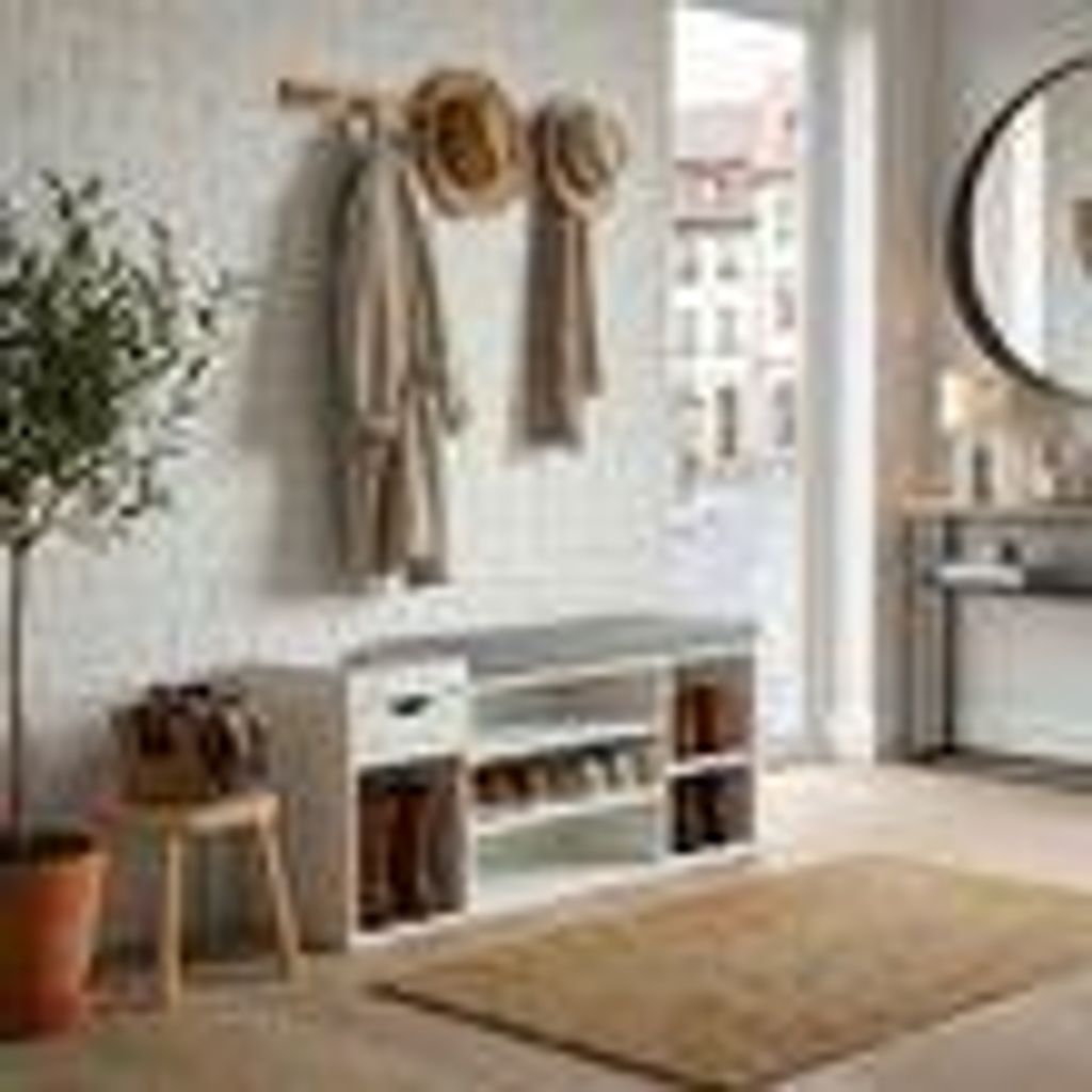 FineBuy Schuhbank Flur Weiß 100cm mit Sitzkissen – Sitzbank mit Schublade und verstellbaren Regalböden – Schuhregal modern – Flurbank mit S...