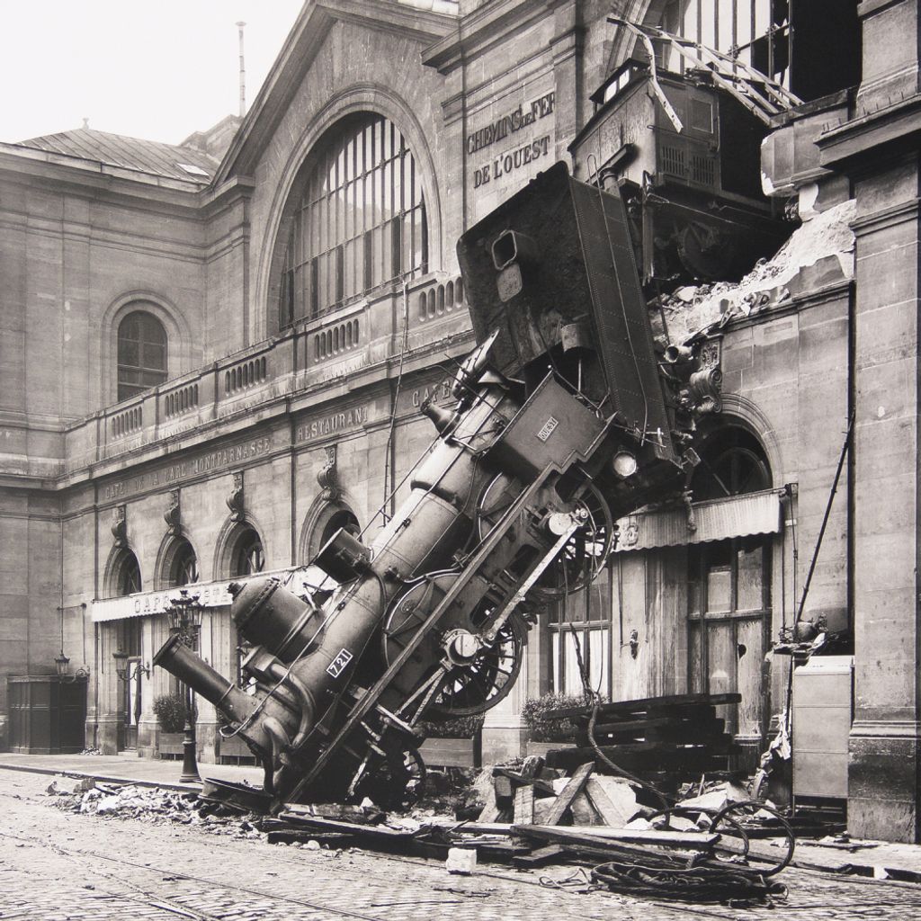Züge Kunstdruck Bild - Zugunglück Am Bahnhof Montparnasse, Paris, Frankreich, 1895 (100 x 100 cm)