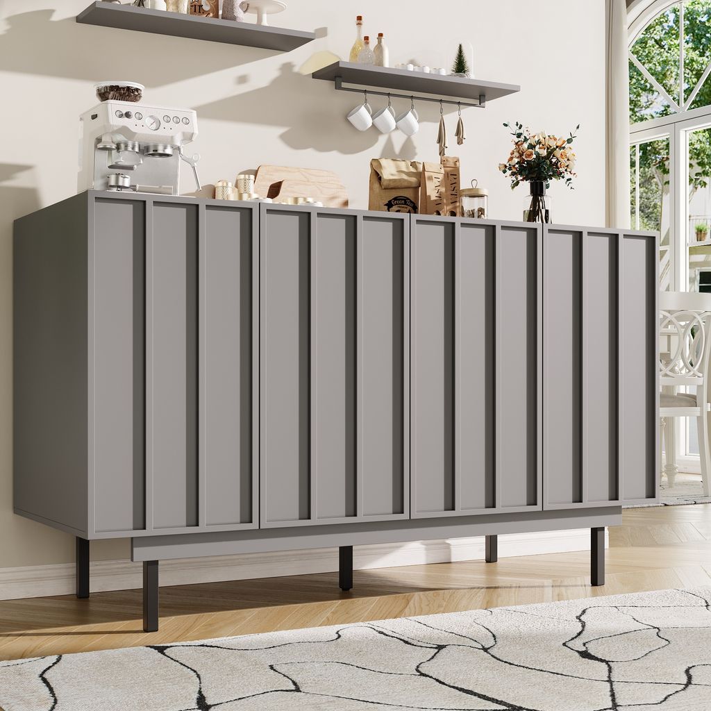 STILVORA Sideboard küche mit Stauraum,Anrichte mit Schubladen,Landhausstil Buffetschrank freistehender,Grau,für Esszimmer-Wohnzimmer