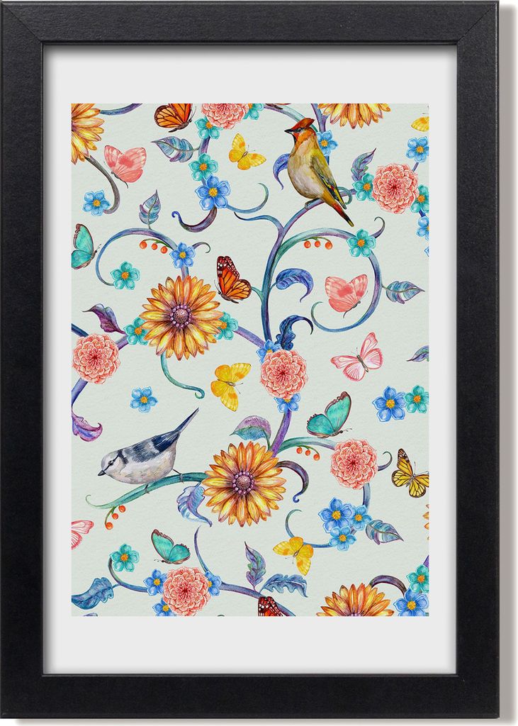 Bild 20x30 MDF-Rahmen, Wandkunst Vögel Schmetterlinge Produktbild 