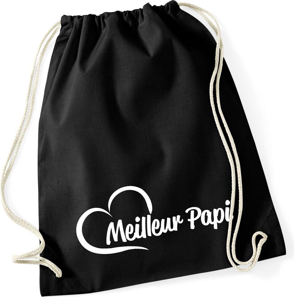 Huuraa Turnbeutel Meilleur Papi Cœur 12 Liter Black Baumwolle Rucksack Geschenkidee