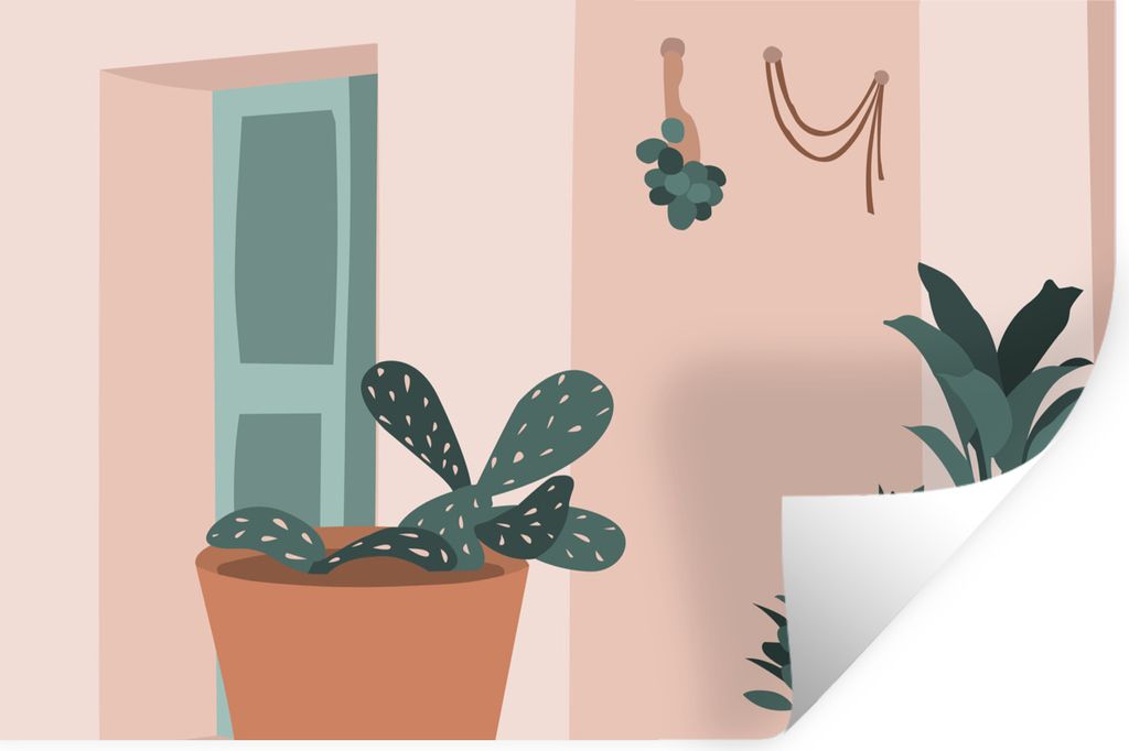 MuchoWow Wandtattoo Wandsticker Wandaufkleber Sommer - Pflanzen - Zuhause - Abstrakt 90x60 cm Selbstklebend und Repositionierbar - Aufkleber