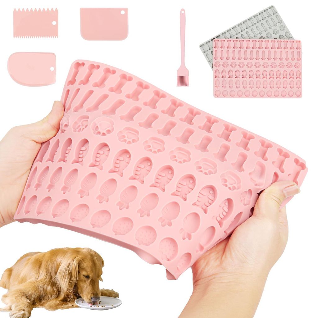 Backmatte für Hundekekse, 2-teilig, lebensmittelechte Silikon-Backform für Hundekekse mit Teigschaber und Backpinsel. Die Backmatte hat 78 Fäche...
