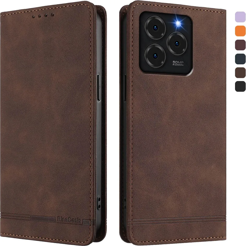 Custodia per Ulefone Note 20 Pro, custodia retro in Finto cuoio con supporto e slot per carte di credito Marrone