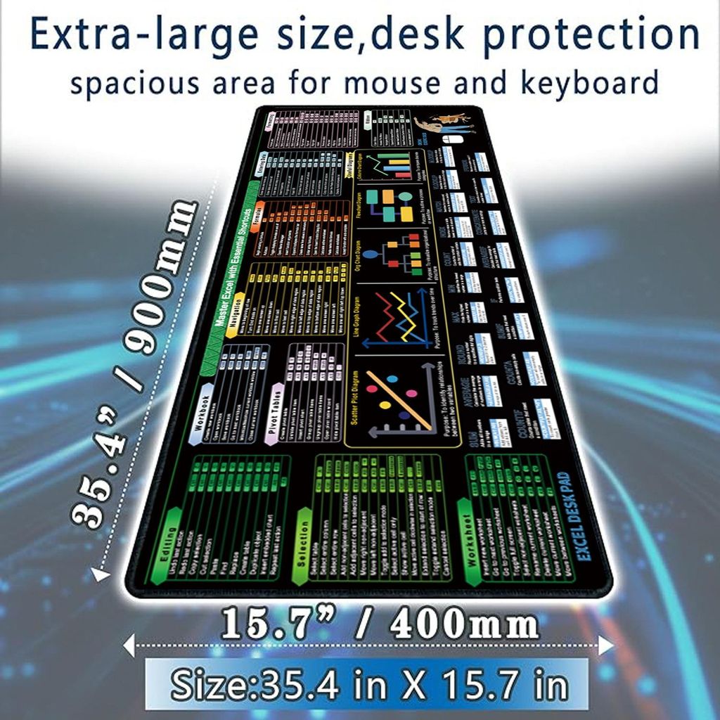 Tappetino Per Mouse Excel Scorciatoie - XXL 89,9x39,9 Cm Con Base Antiscivolo E Superficie In Pelle Resistente All'Acqua