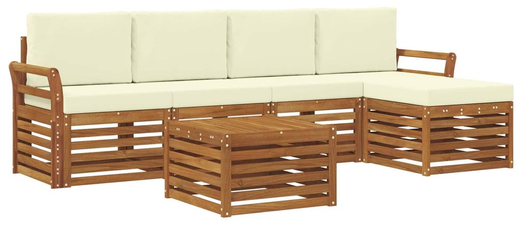 vidaXL Outdoor-Sofagarnitur 6 pcs Natur und Creme Massivholz Akazie