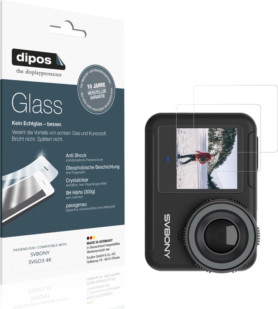2x Schutzfolie für SVBONY SVGO3 4K - Anti-Shock 9H Folie dipos Glass Kunststoffglas