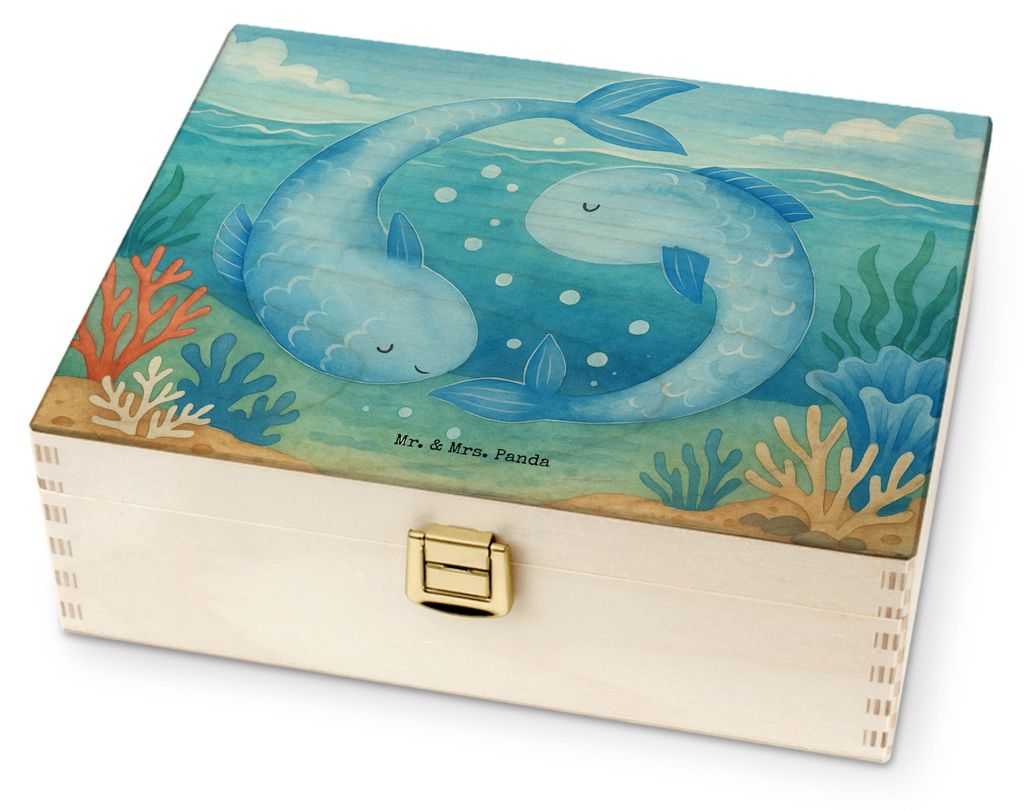 Mr. & Mrs. Panda Tee-Aufbewahrungsbox Sternzeichen Fische Design - Weiß - Geschenk, für Paare, Tee Aufbewahrung, Geburtstag Februar, Box, März, ...
