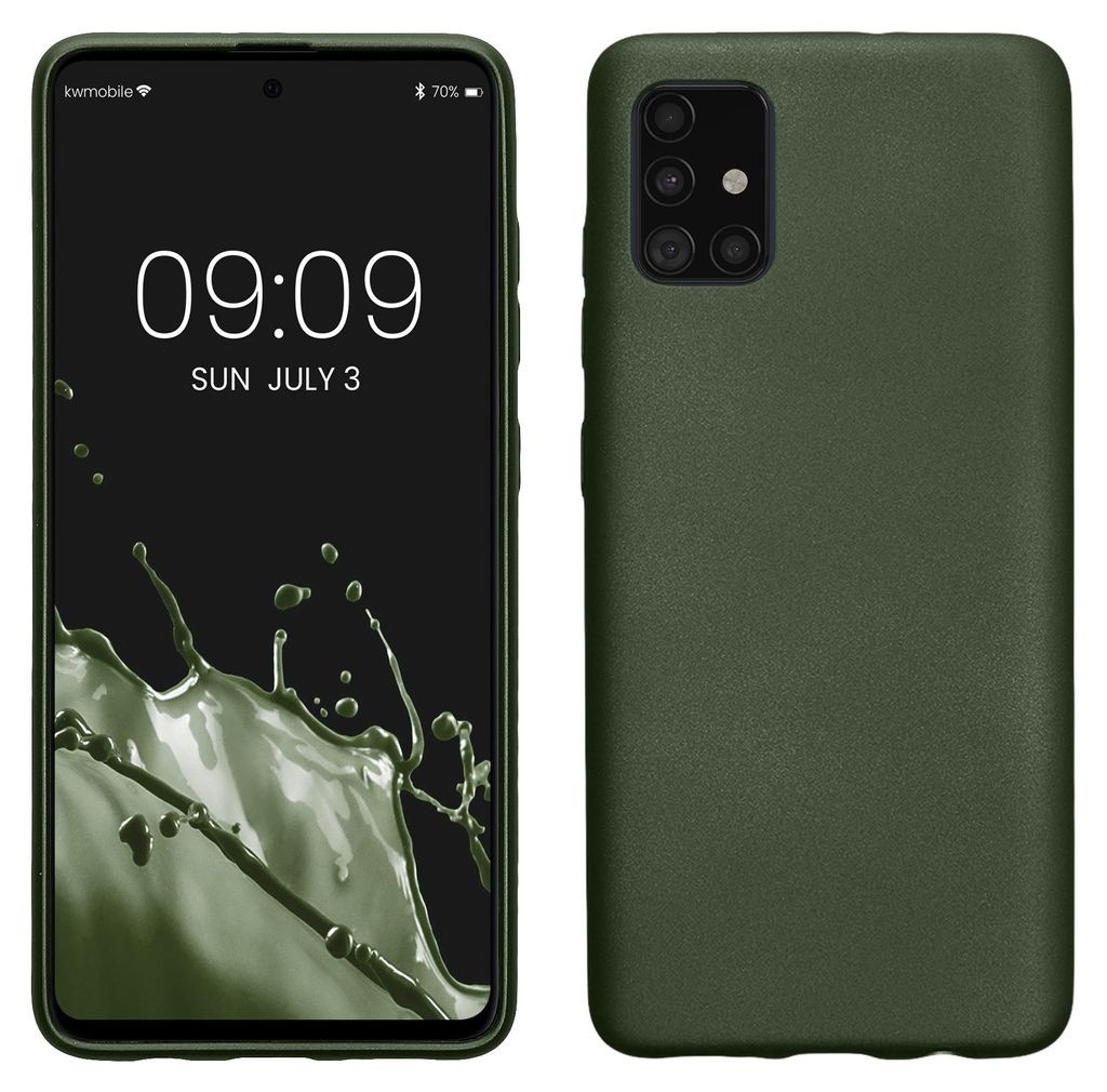 kwmobile Handyhülle für Samsung Galaxy A51 Hülle - Silikon Case metallisch schimmernd - Schutzhülle Cover - Metallic Tannengrün