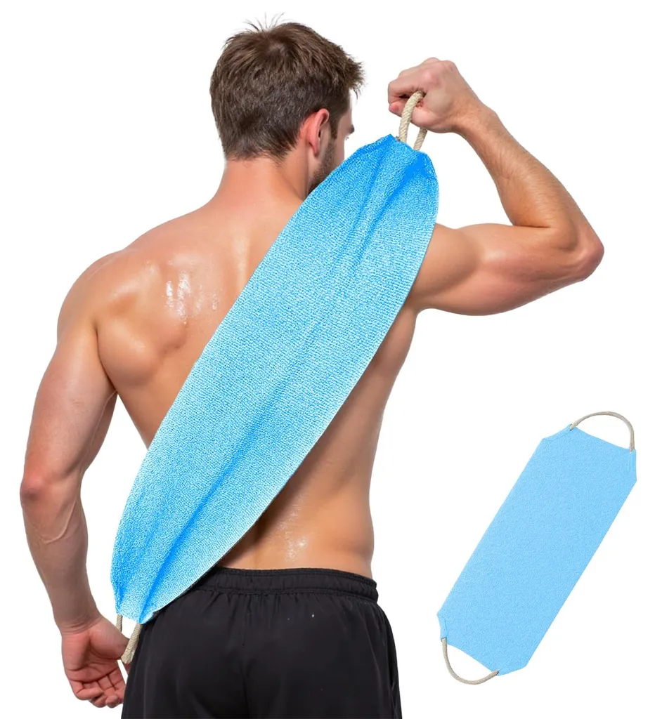 Brosse pour le dos pour douche et gommage avec manche long ergonomique