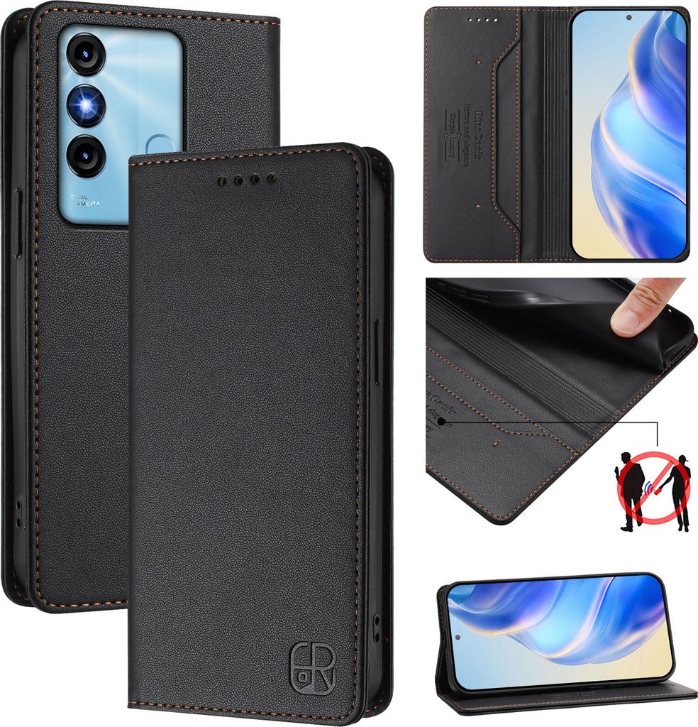Lederhülle für itel P38/itel S17/itel Vision 3 Hülle Flip Brieftasche Kartenfächern Ständer Schutzhülle Schwarz