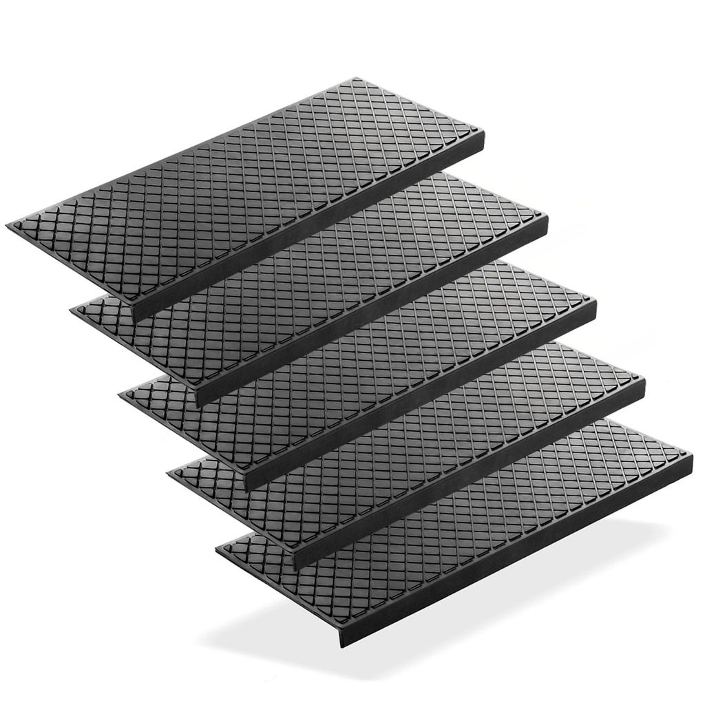 BigDean 5 Stück Stufenmatten aus Gummi – 75 x 25 cm – Outdoor Treppenstufenmatten – Anti Rutsch Gummimatten Karo Design