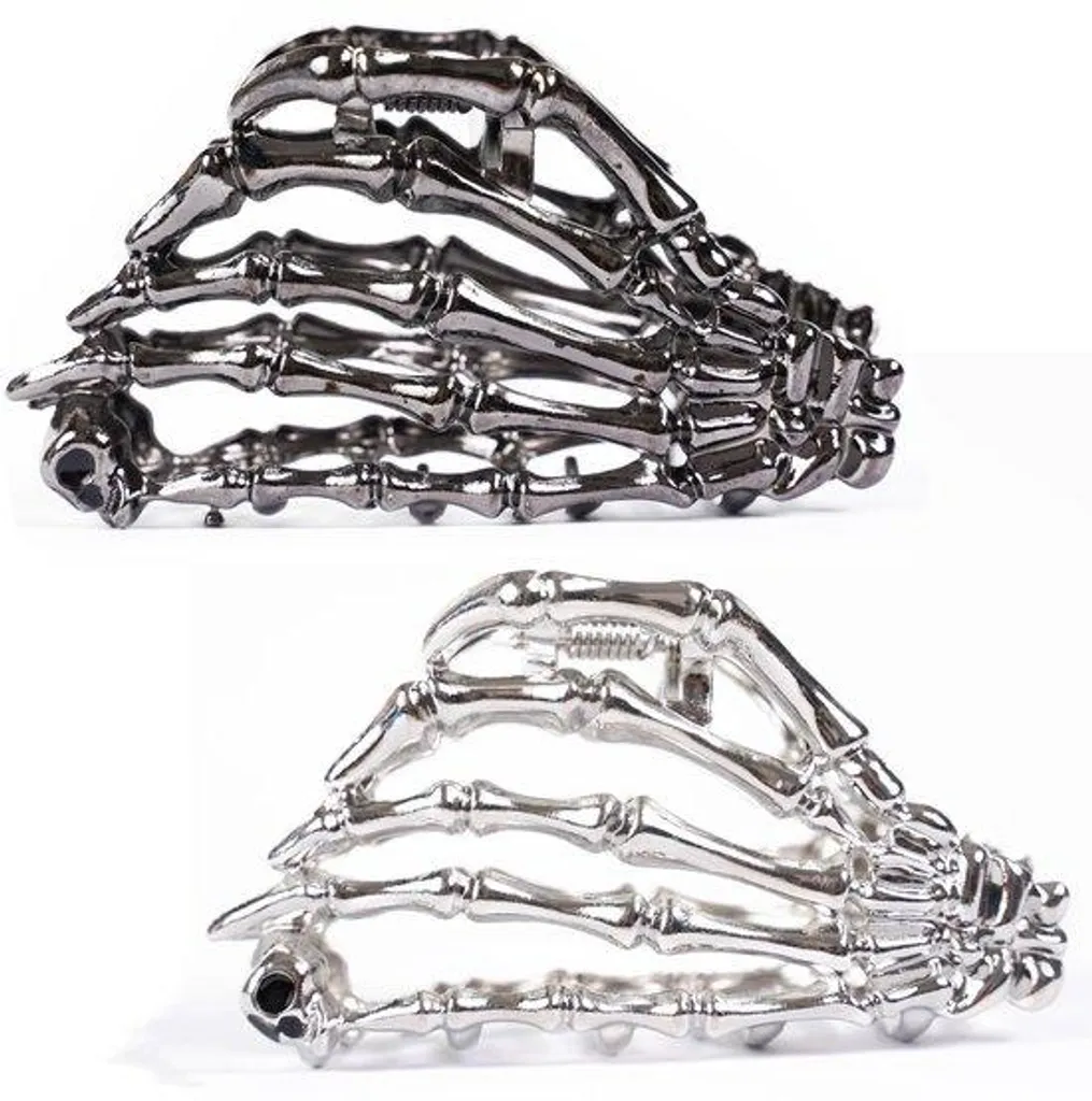 Barrettes en Argent Style Gothique Noir Palm - Accessoire Halloween Cosplay