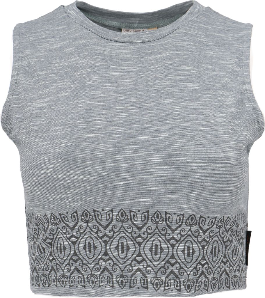 Kurzes Top, Bedrucktes Yoga Top, Yogatop aus Baumwolle - Aqua, Damen, Grau, Baumwolle(Bio),Elasthan, Größe: XL