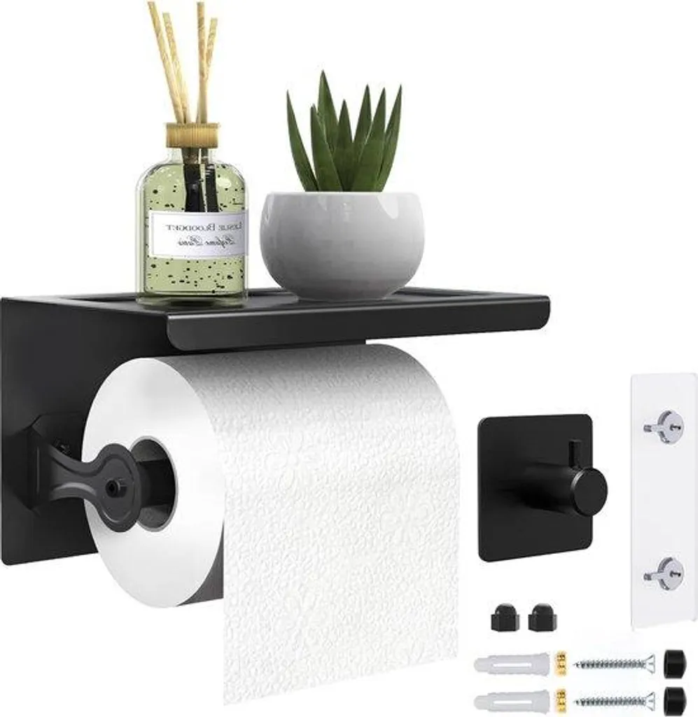 Support Mural Chasse d'Eau Noir Aluminium Anti-Corrosion sans Trou