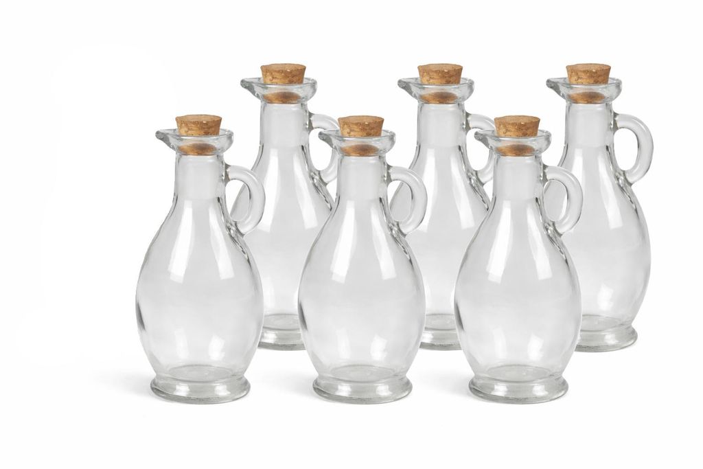 Set aus 6 Glas-Ausgießfläschchen 250 ml – mit Korkverschluss – Transparent & Wiederverwendbar