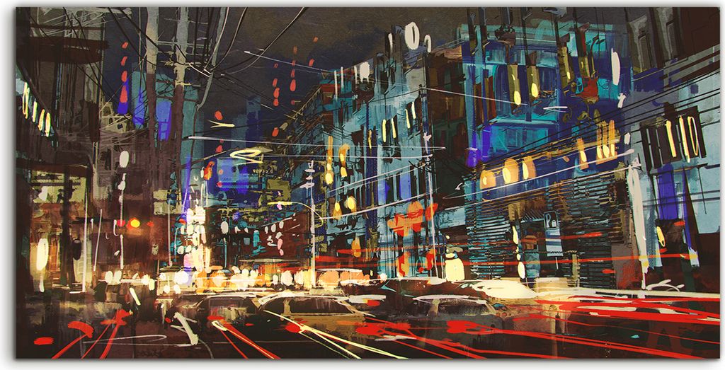 Coloray Spritzschutz aus Glas 140x70 Wandkunst Küchenrückwand Malerei der Stadt Straße bei Nacht