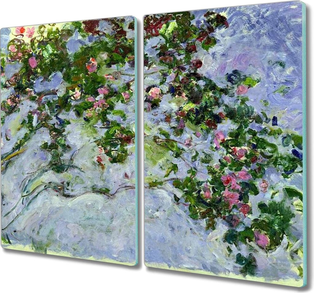 Coloray Herdabdeckplatte 2x30x52 cm Schneidebrett Kochplattenabdeckung Küchenbrett Hackbrett - Natur Blumen Claude Monet