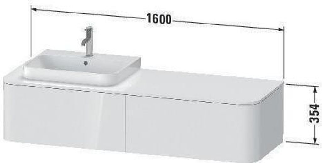 Duravit Happy D.2 Plus Konsolenwaschtischunterbau wandhängend, 1600x550 mm, 2 Auszüge, für Aufsatzbecken Position links, HP4944L8484