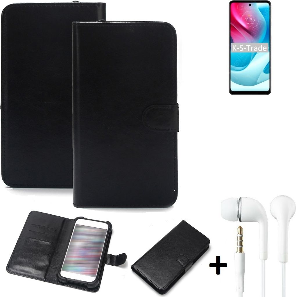K-S-Trade Wallet Case Handyhülle kompatibel mit Motorola Moto G60S Schutzhülle Flip cover Flipstyle Tasche Hülle Flipcover Slim Bumper schwarz + in