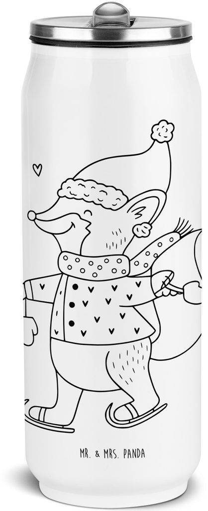 Mr. & Mrs. Panda Getränkedosen Trinkflasche Fuchs Schlittschuhe - Weiß - Geschenk, Weihnachten, Thermoflasche, Tannenbaum, Schul, sport, Edelstah...