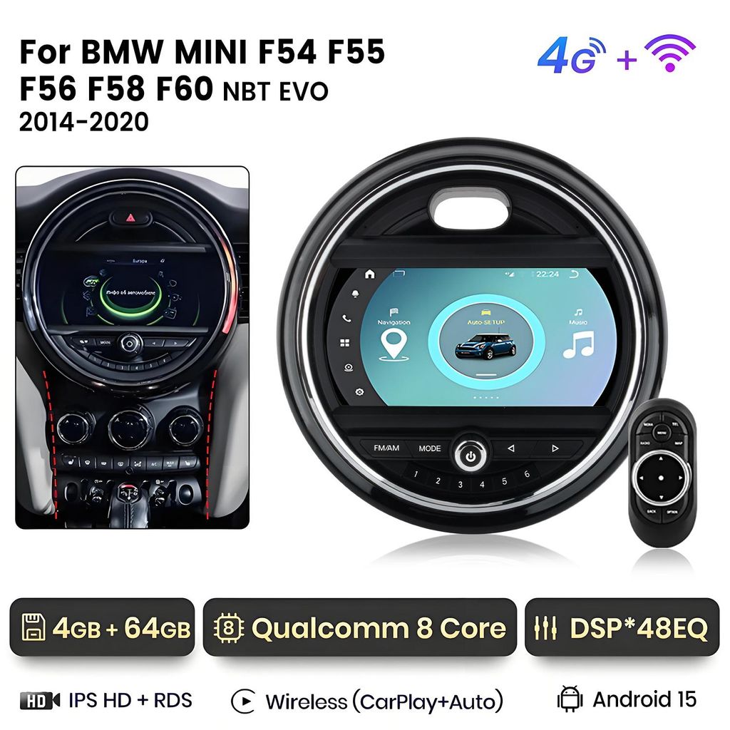 4+64G 9 "Android 15 Autoradio Carplay Für BMW Mini Cooper Image du produit 