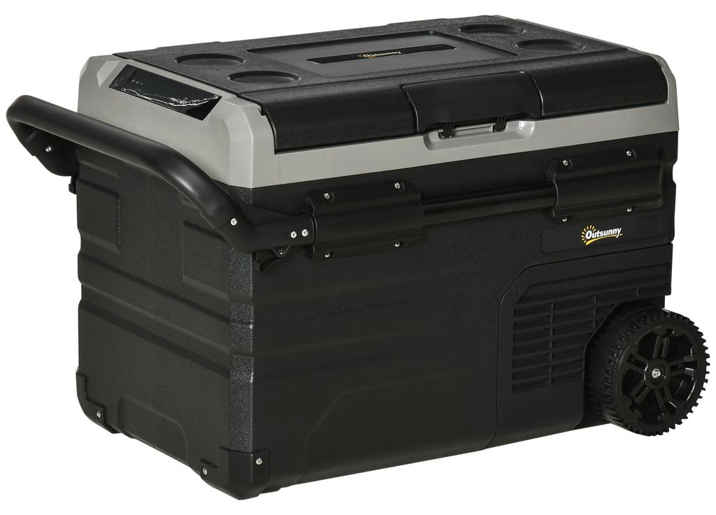 Kš¹hlbox Auto 40L mit LED-Beleuchtung Kompressor Autokš¹hlschrank mit Griffe Transportrollen Boot Camper Reisen 12/24V DC und 110-240V AC Grau+...