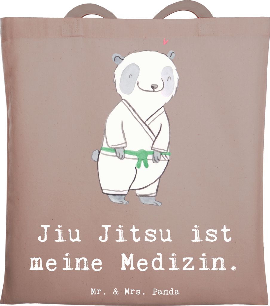 Mr. & Mrs. Panda Jutebeutel Panda Jiu Jitsu - Braun Pastell - Geschenk, Tasche, Japanische Kampfkunst, Uni, Einkaufstasche, Laptoptasche, Schultasc...