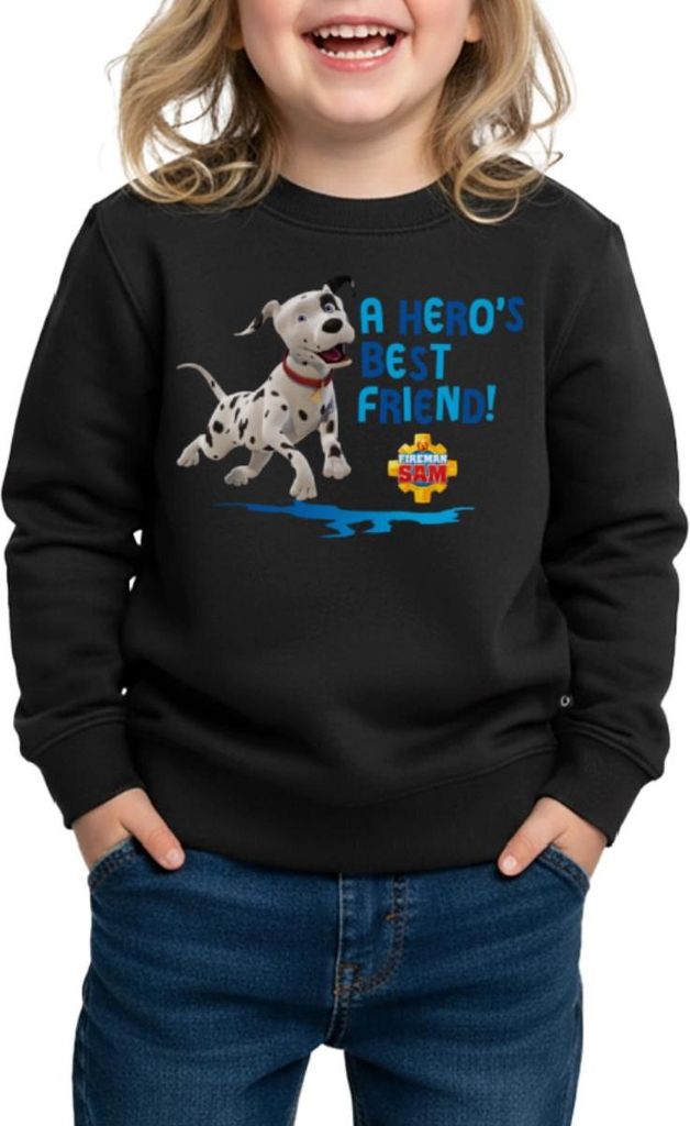 Spreadshirt Feuerwehrmann Sam Dalmatiner Schnuffi Süß Kinder/Teenager Premium Pullover, 122/128 (6 Jahre), Schwarz