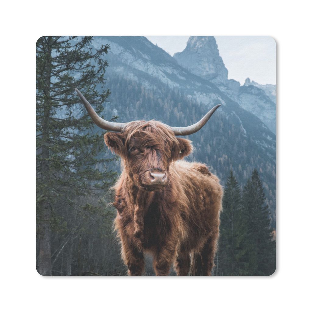 MuchoWow Mauspad Mousepad Kuh - Schottischer Highlander - Natur 30x30 cm - Mousepads - Maus Mat - Pad - Mausunterlage - Gaming
