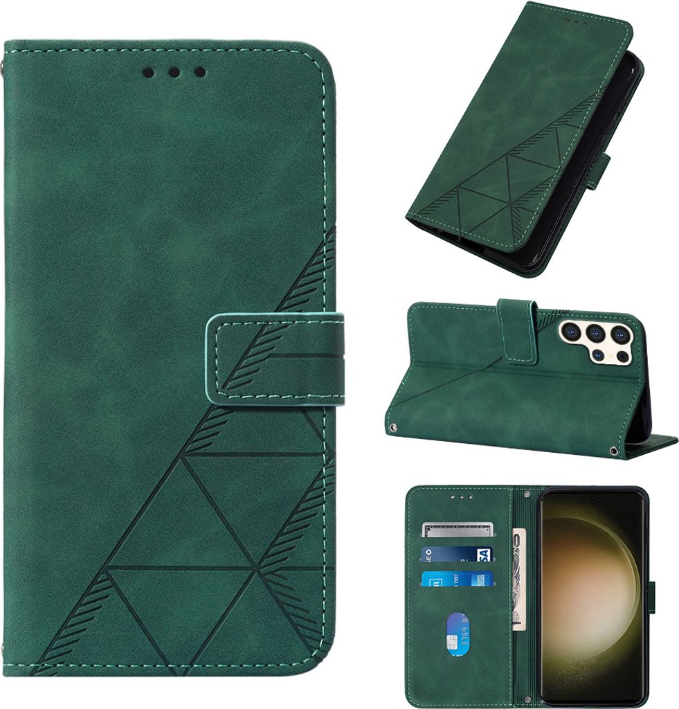 Galaxy S24 Ultra Hülle, Schlank Prägung Leder Kartenfächer Schutzhülle mit Ständer für Samsung Galaxy S24 Ultra Grün