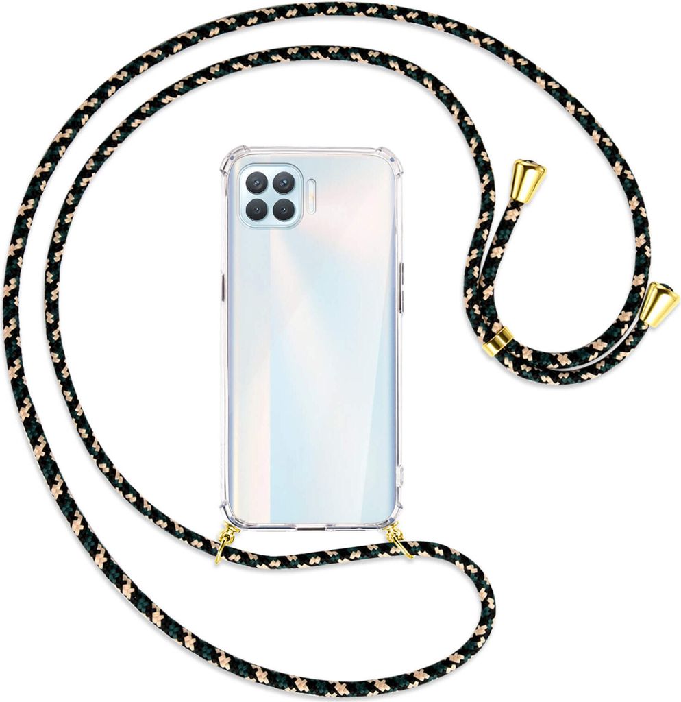 Handykette Backcover-Schutzhülle mit Band (Metall goldfarben) für Oppo A93 - camouflage