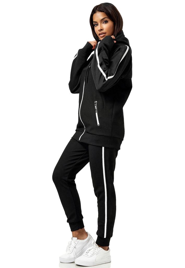 Damen Jogginganzug Freizeitanzug Sportlich 3750 Schwarz XXL