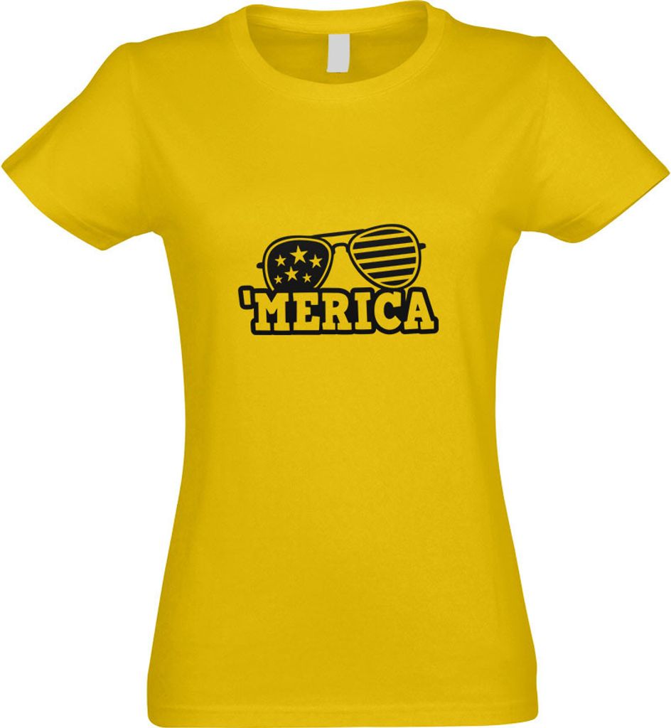 Kiwistar - T-Shirt tailliert - Damen - gelb - Merica - USA Amerika - mit Motiv Bedruckt - Funshirt Design - Sport - Freizeit - Damen - S