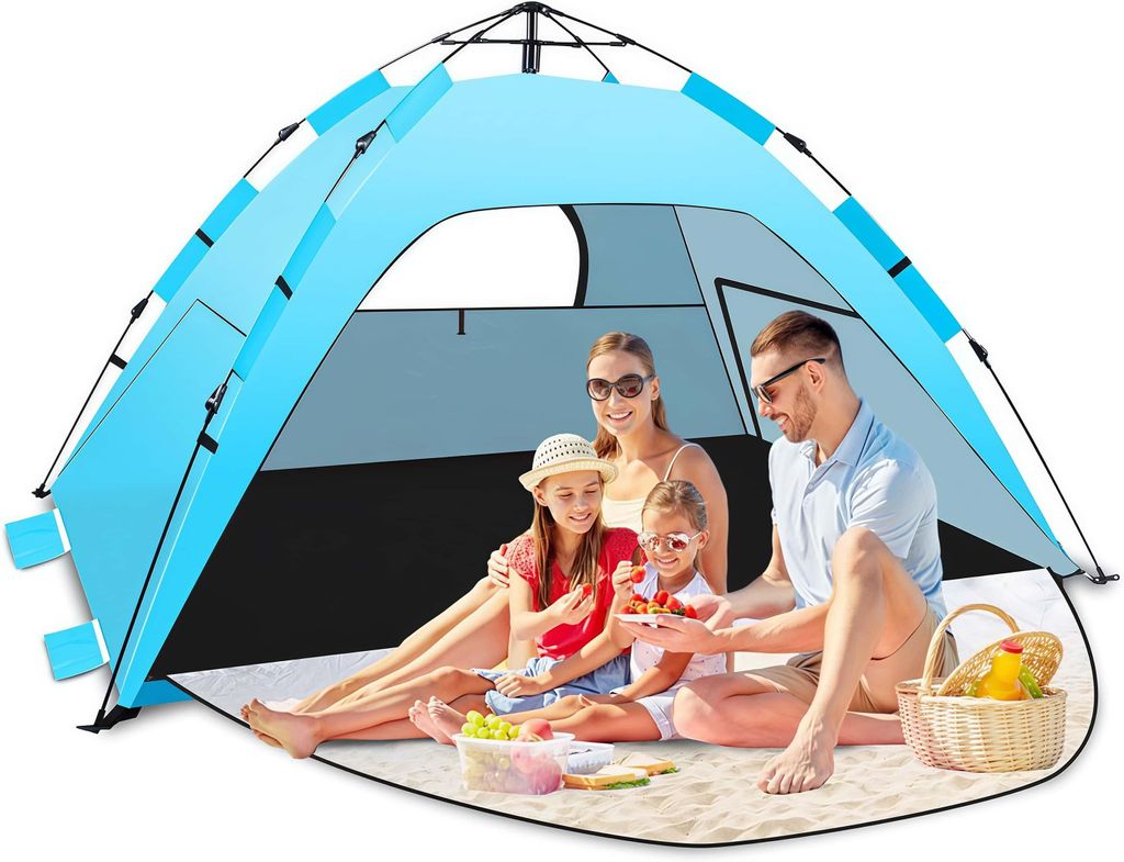 Strandmuschel, Pop-Up Strandzelt, Automatische Instant Pop Up Strandzelt mit 3 Erweiterbarer Veranda, UPF 50+ Strandmuschel für Strand, Camping