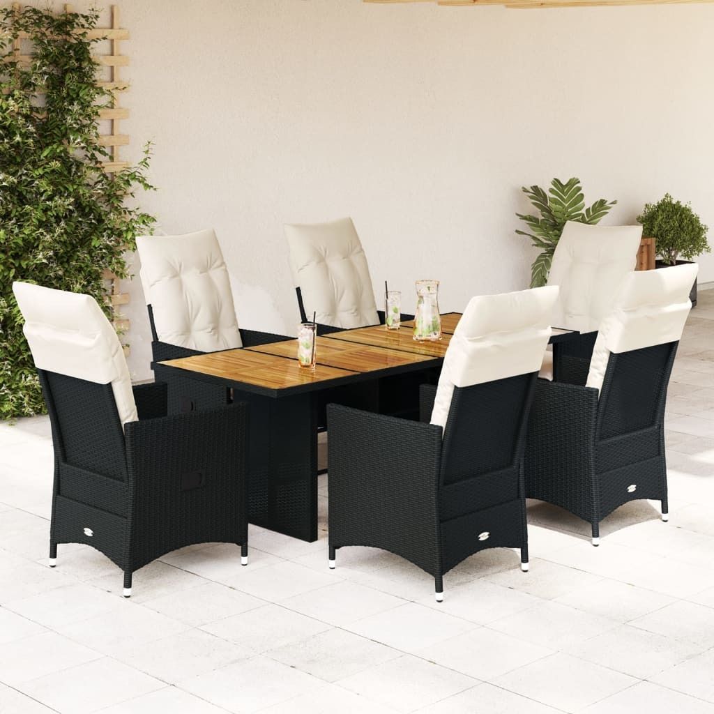 "Rabatt" 7-tlg. Garten-Essgruppe - mit tishe & Stuhl - mit Kissen Schwarz Poly Rattan - Lounge-Dining set CC10757