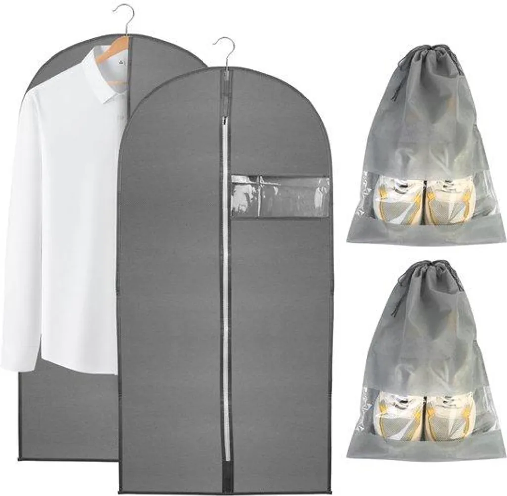 Housse de protection zippée 120x60 cm grise et sacs chaussures inclus