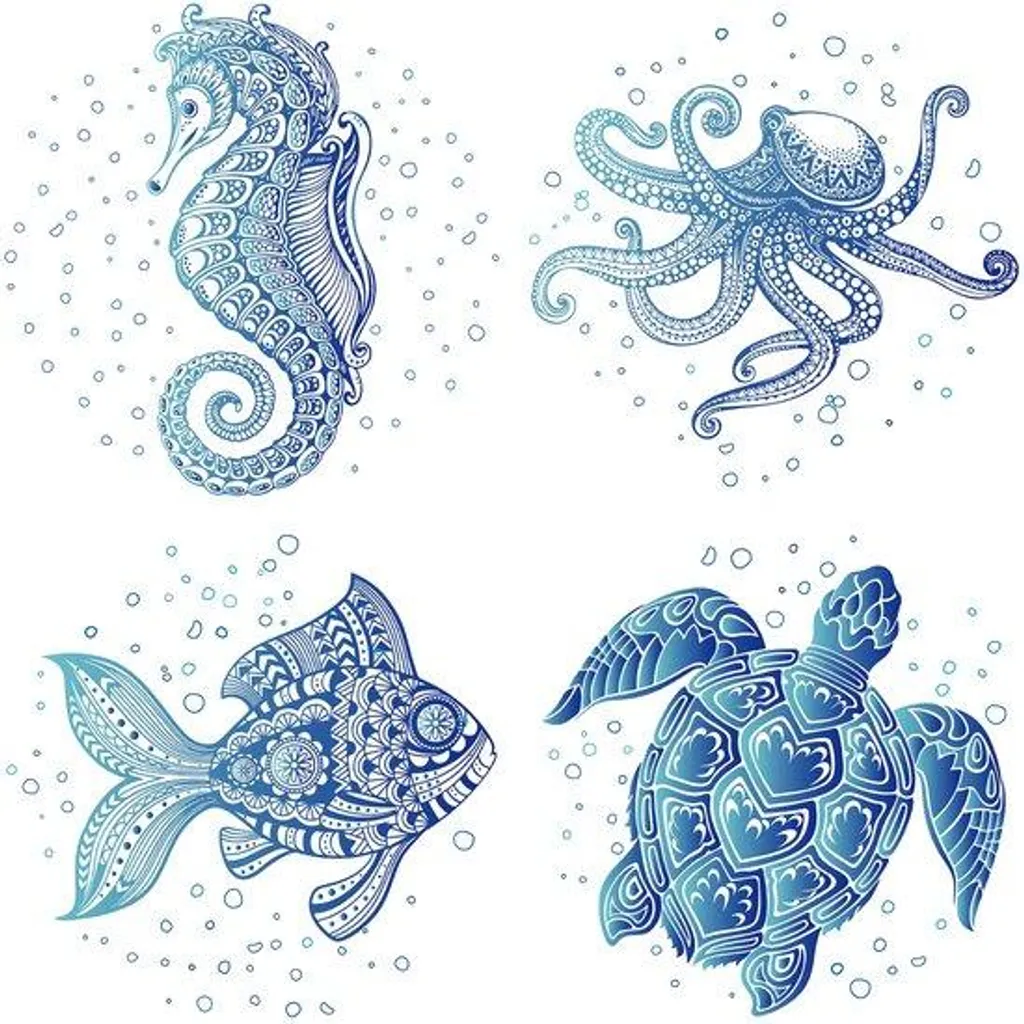 Lot de 4 stickers muraux animaux marins 16 cm statiques et étanches